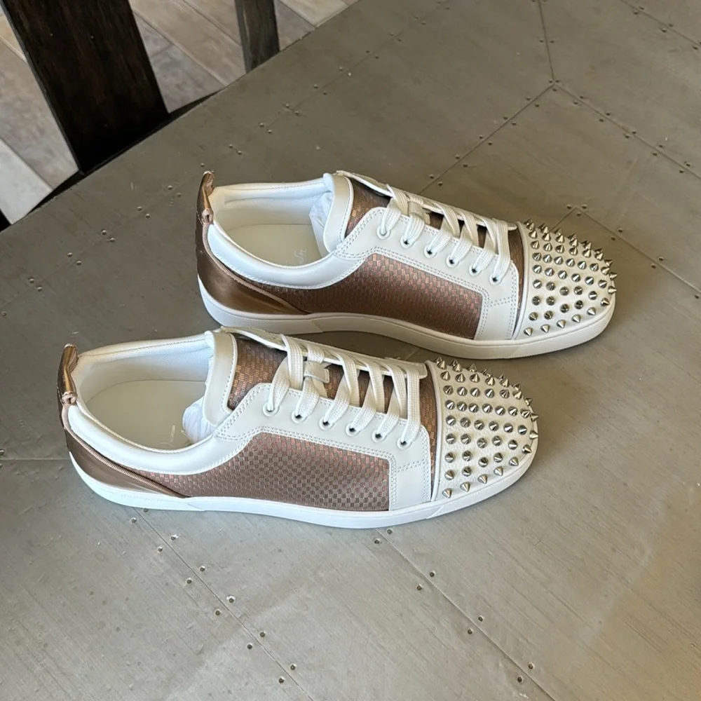 Christian Louboutin varsijunior spikes duo flat sneaker trainer white bronze 44